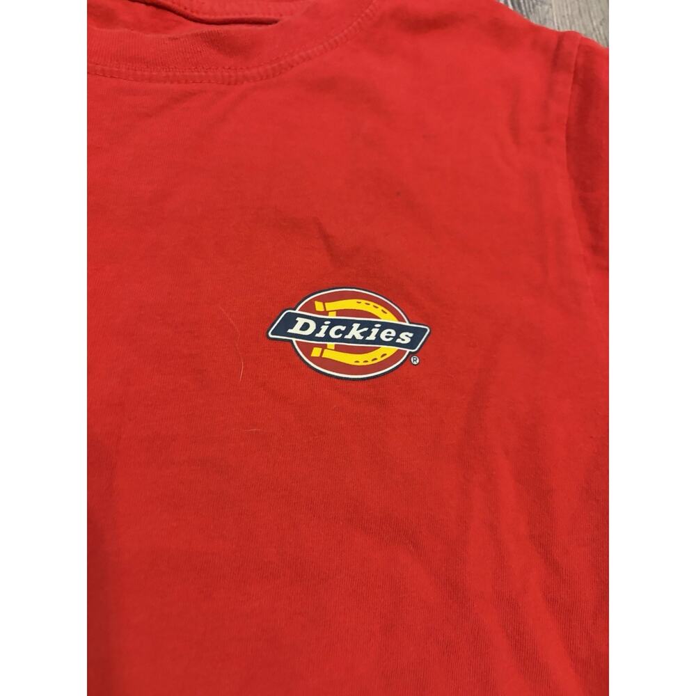 Dickies Crop T Shirt Women’s M Red Logo Striped Sleeve Y2K Skater Streetwear - Picture 2 of 9